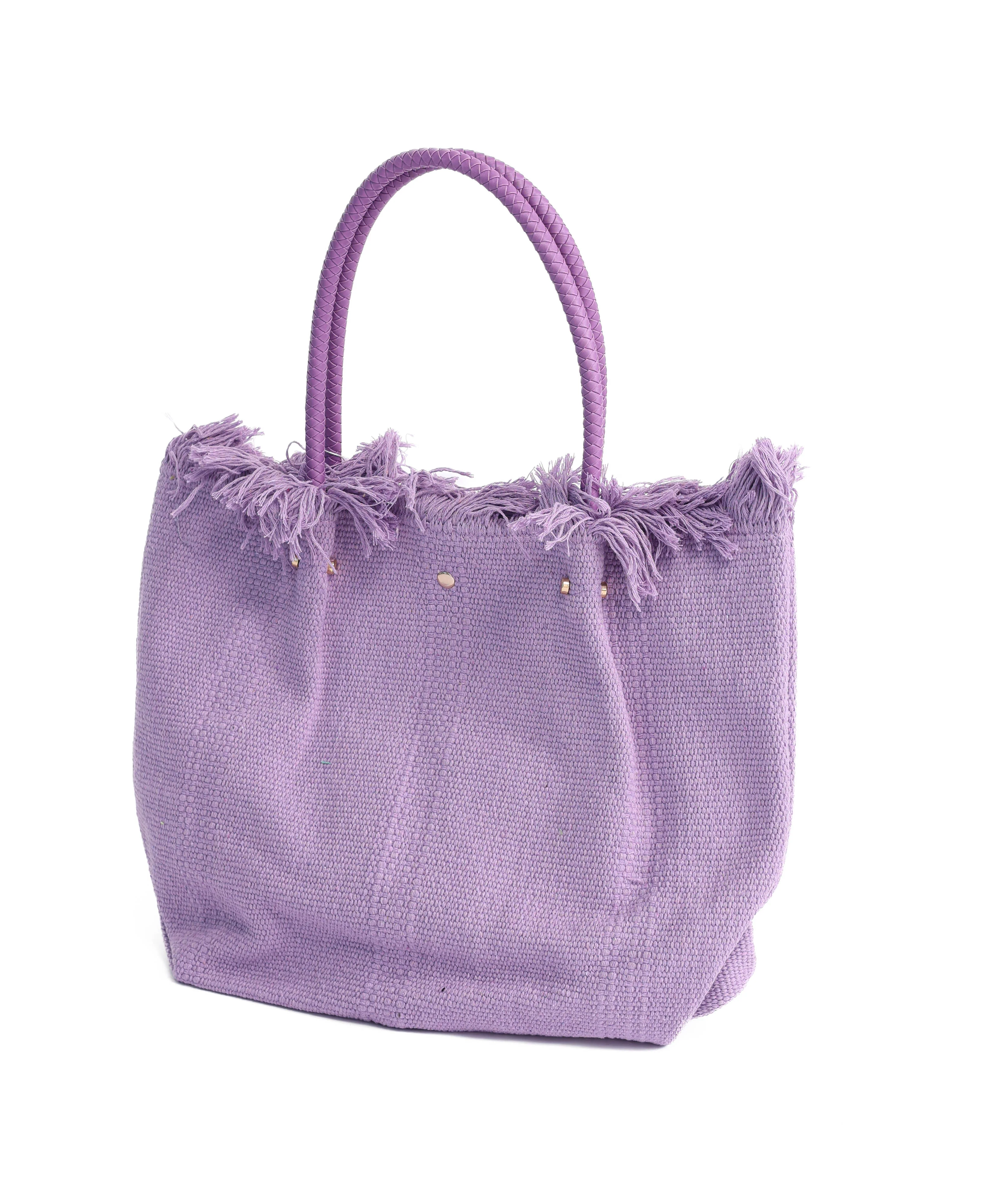 Yarn Beach Bag w Leather Handle - Image 4